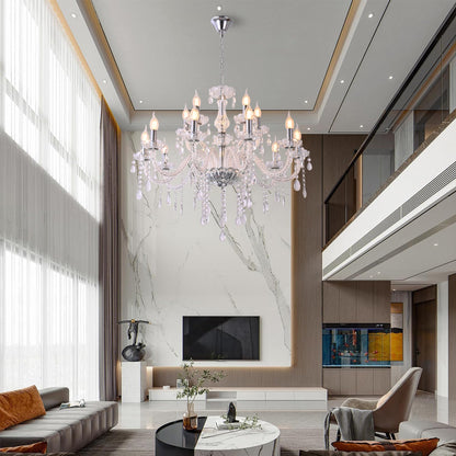 MALOSA Large Clear Crystal Chandeliers,30.7" Large Chandelier for Dining Room,Living Room,Bedroom,Hallway,High Ceilings Wedding Party 15 Lights