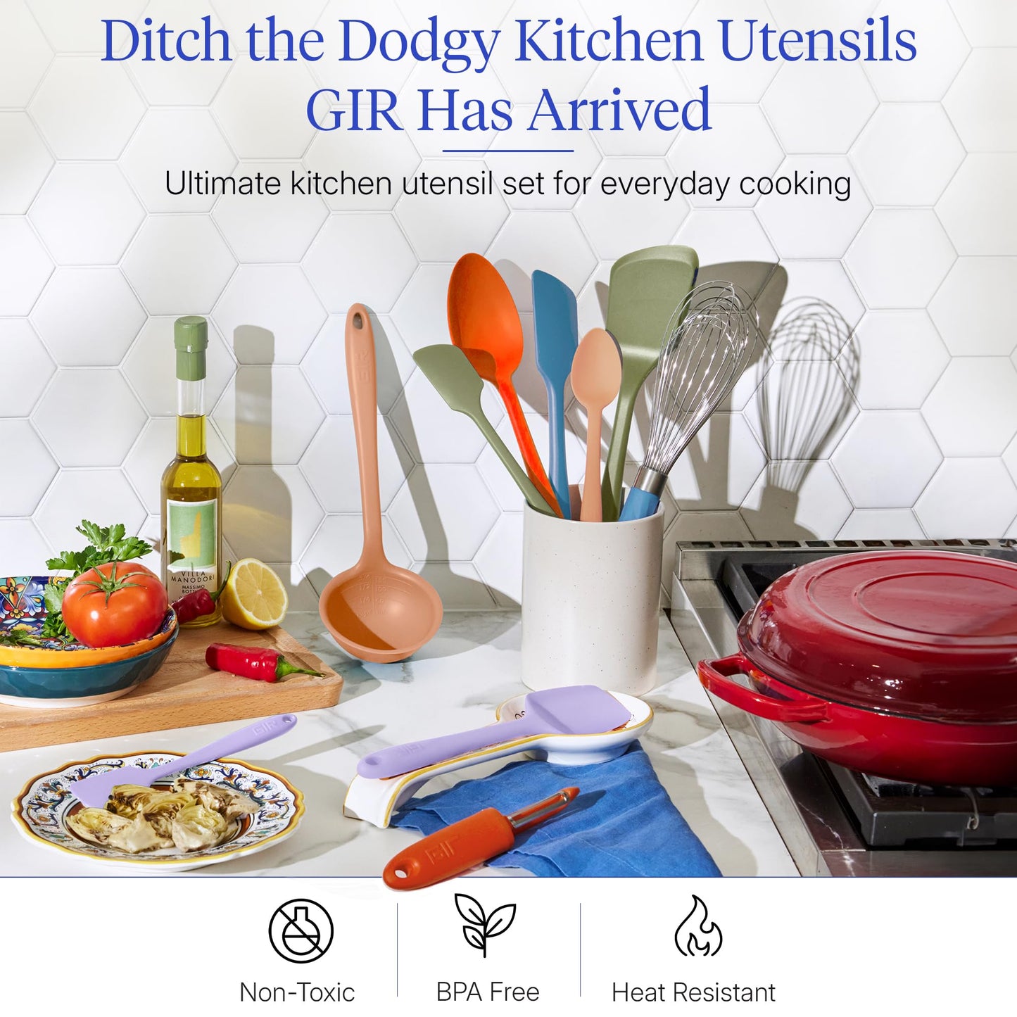 GIR: Get It Right 10-Piece Silicone Ultimate Kitchen Utensil Set – Spatulas, Ladle, Flip, Spoons, Whisk, Peeler & Spoonula – Nonstick, Non-Toxic, Heat-Resistant – Mediterranean