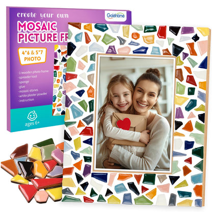 goldentime Decorate Your Own Mosaic Picture Frame - DIY Mosaic Craft Kits Fun Arts and Crafts for Adults Christmas Valentine Birthday Mother’s Day Gifts