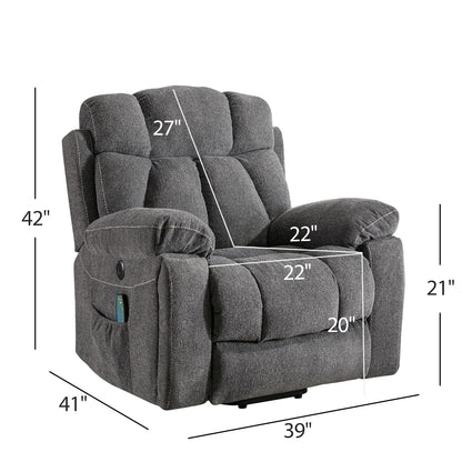 CANMOV Large Power Lift Recliner Chairs with Massage and Heat for Elderly Big People, Heavy Duty Motion Reclining Mechanism-Anti Skid Fabric Recliner Chair with 2 Concealed Cup Holders,Dark Gray