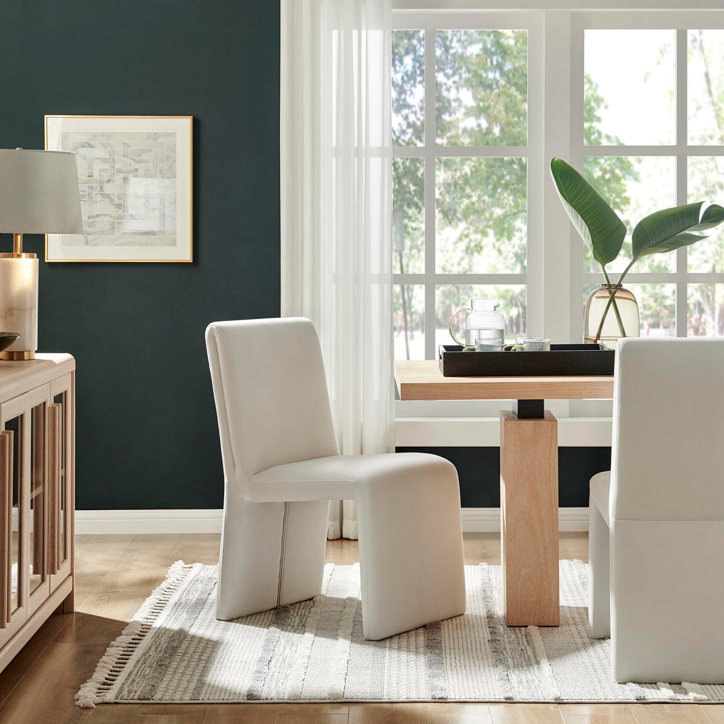 Modway Emory Upholstered Dining Side Chair in Alabaster - Single Armless Slipper Chair - Padded Performance Velvet Accent for Dining Room, Kitchen