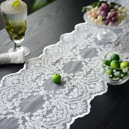 12"70") SUTAVIA Lace Patio Table Runner Embroidered Dresser Scarf, Classic Rectangular Macrame Tablerunner,for Kitchen