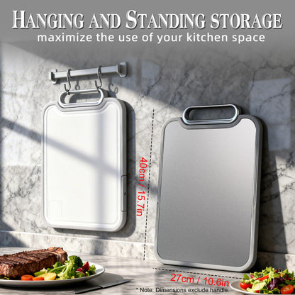 Titanium Cutting Board, 2-in-1 Double Sided Cutting Boards for Kitchen, Pure Titanium & Wheat Straw PP, Metal Chopping Board Easy to Clean for RV/Camping/Kitchen with Avocado Slicer 16"x11"