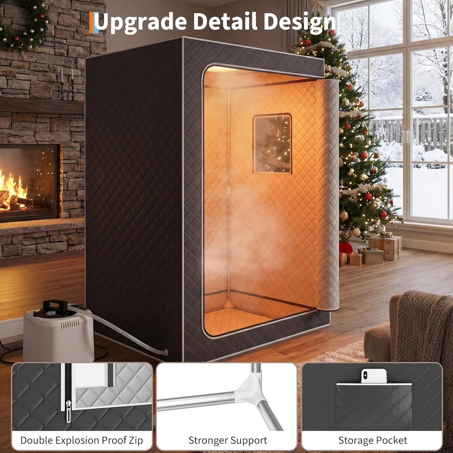Upgraded 2 Person Portable Infrared Sauna Box – 4L 1500W Steamer, Full Body Home Spa, 99-Min Timer, Explosion-Proof Zip, Collapsible Chairs, Remote Control, Indoor/Outdoor, Silver Coated, 120*80*160cm