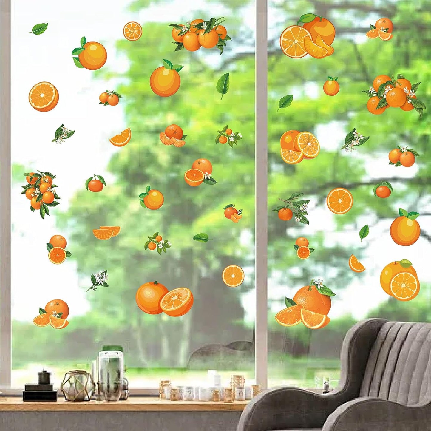 CRASPIRE 8 Styles Orange Wall Stickers, PVC Waterproof Decals for Fridge, Bedroom, Living Room, Kitchen