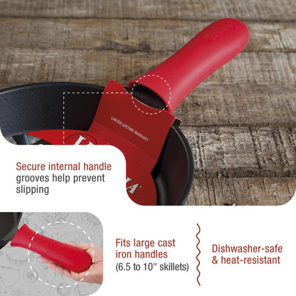 Victoria Silicone Handle Cover, Custom-Made Handle Sleeve for 6.5 and 8 Inch Victoria Cast Iron Skillets, Small, Red