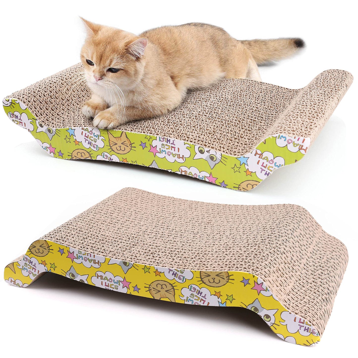 PrimePets Cat Scratching Board, 2 Pack Cat Scratcher Cardboard, Cat Scratch Pad for Indoor Cats, Cat Scratcher Couch Lounge Sofa Bed, Reversible Corrugated, Catnip Included