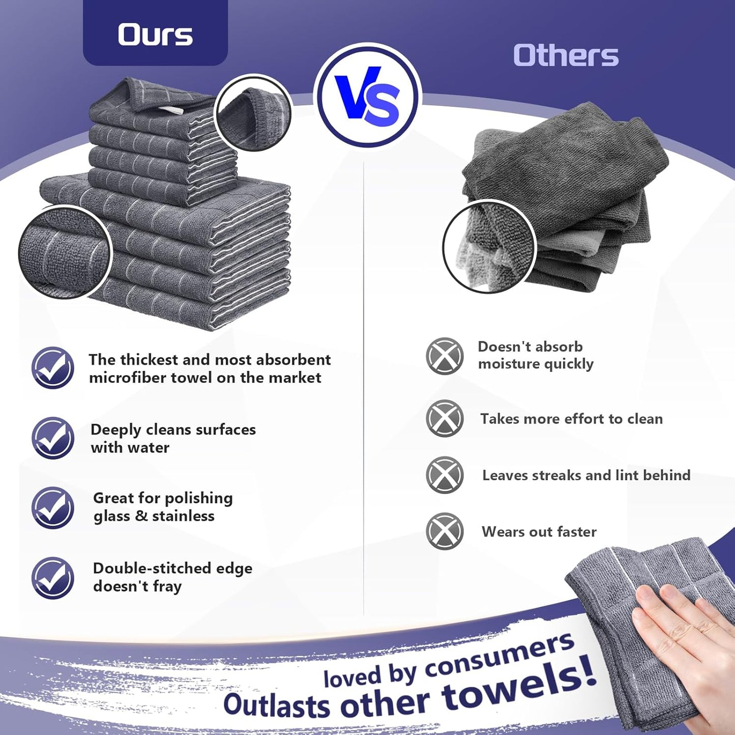 Set 8-Pack (12"x12" 18"x26") FGSAEOR Microfiber Kitchen Towels & Dish Cloths - Premium Ultra-Soft, Super Absorbent