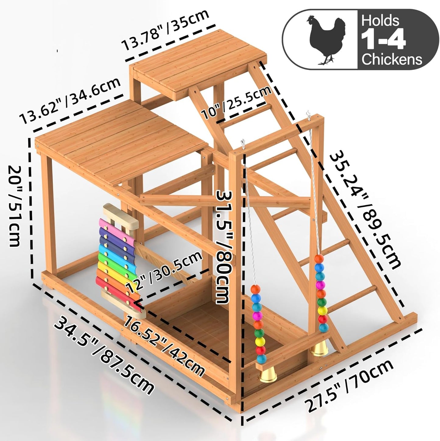 Multi-Functional Chicken Perch with Swing and Xylophone Toy