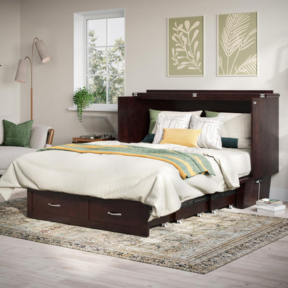 AFI, Chelsea Mid-Century Modern Queen Solid Wood Murphy Bed Chest with 6" Mattress, Storage Drawer & Built-in USB Charger, Espresso