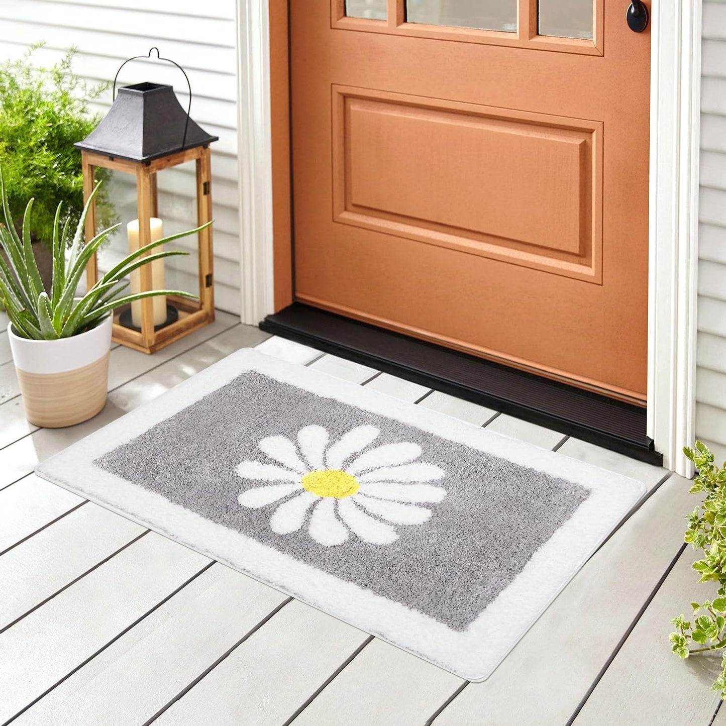 Hi Space Grey Bathroom Rugs Mat, 31.5x19.7IN, Non-Slip, Machine Washable, Cute Flower Bath Rug