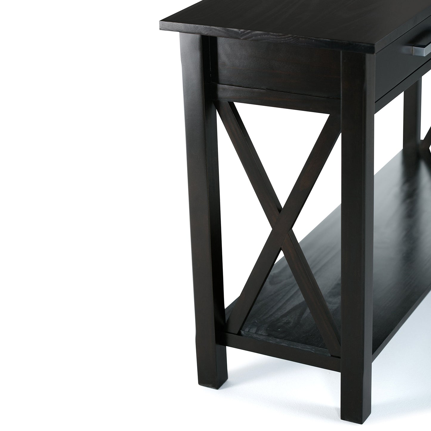 SIMPLIHOME Kitchener Console Table - 47 Inch Wide Solid Wood Sofa Table in Hickory Brown, Contemporary Storage Table for Entryway or Living Room with 2 Drawers, Bottom Shelf, and X-Design Side Panels