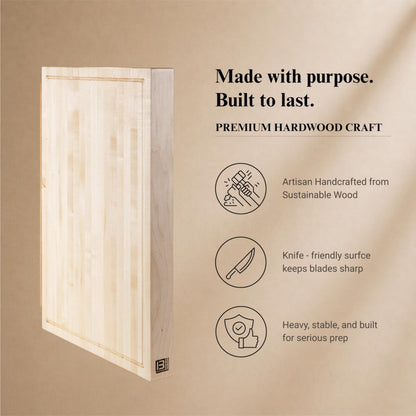 Backley Cutting Board For Kitchen - Extra Thick Wooden Chopping Board, Reversible Carving Board - Big Bad Block Maple - 15"x24"x2.25"