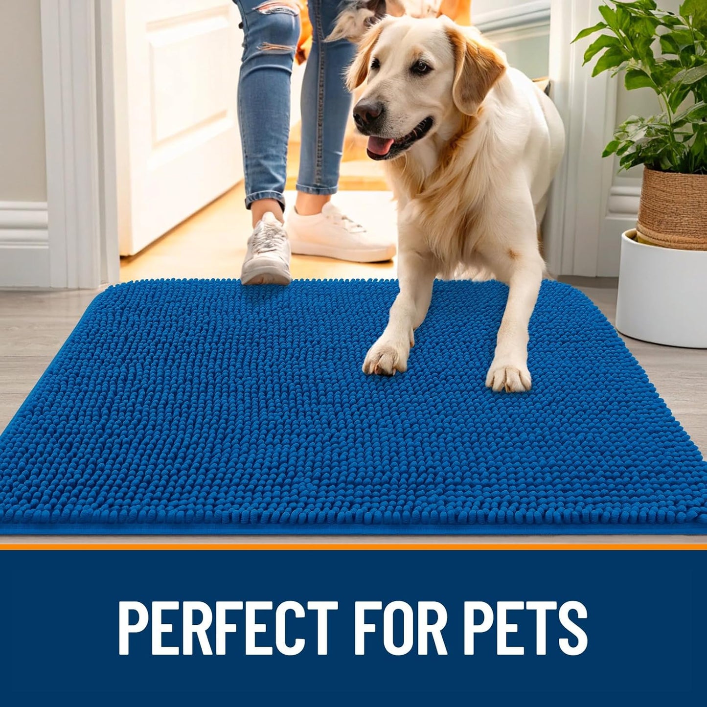 OLANLY Dog Door Mat - Absorbent Non-Slip Washable Doormat for Muddy Paws | 30x17 Deep Navy Blue