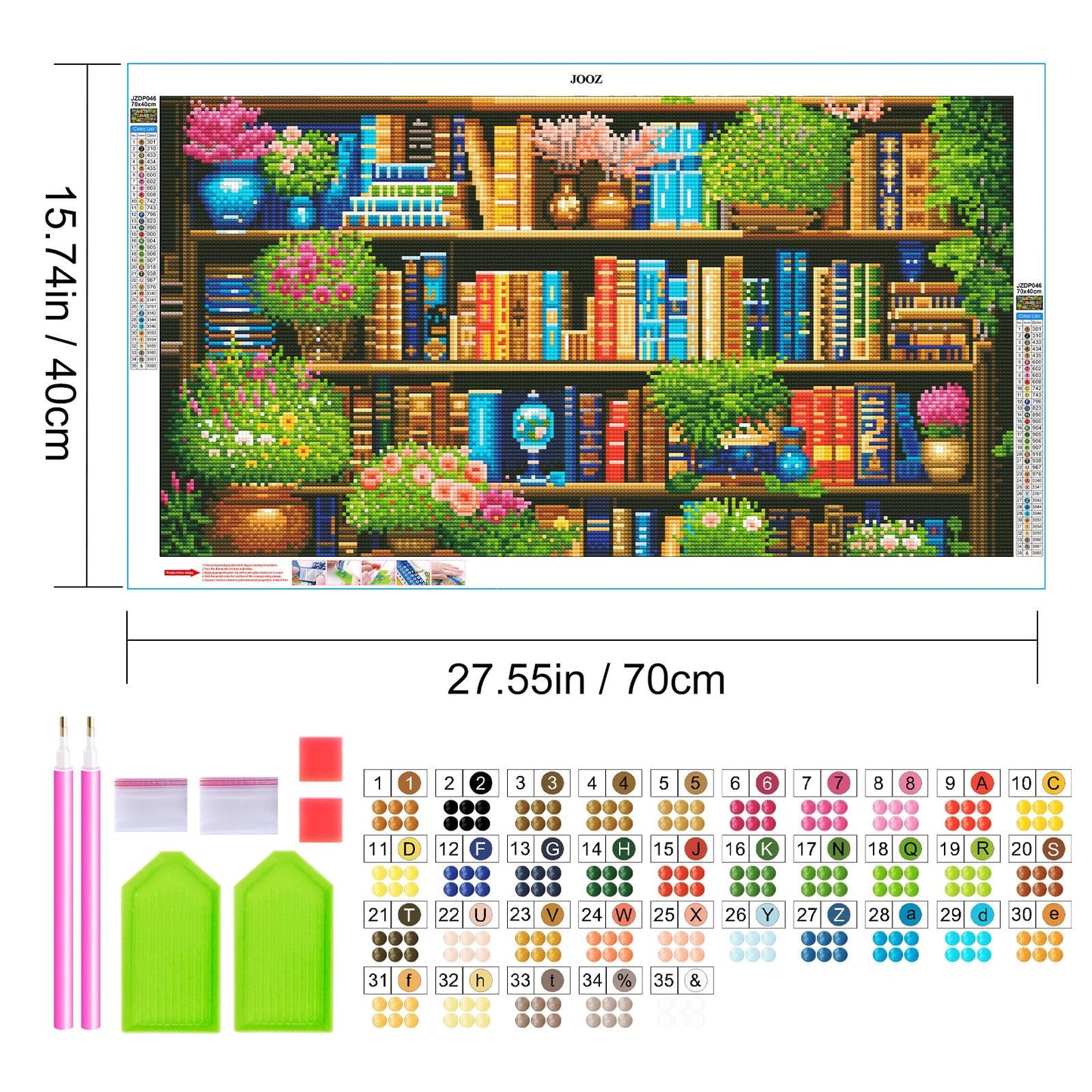 JOOZ Large Diamond Art Kits for Adults - 5D Book Diamond Painting Kits for Adults, DIY Full Drill Bookshelf Plant Diamond Art Painting, Bookshelf Gem Art Kits for Home Wall Decor 27.5x15.7 Inch