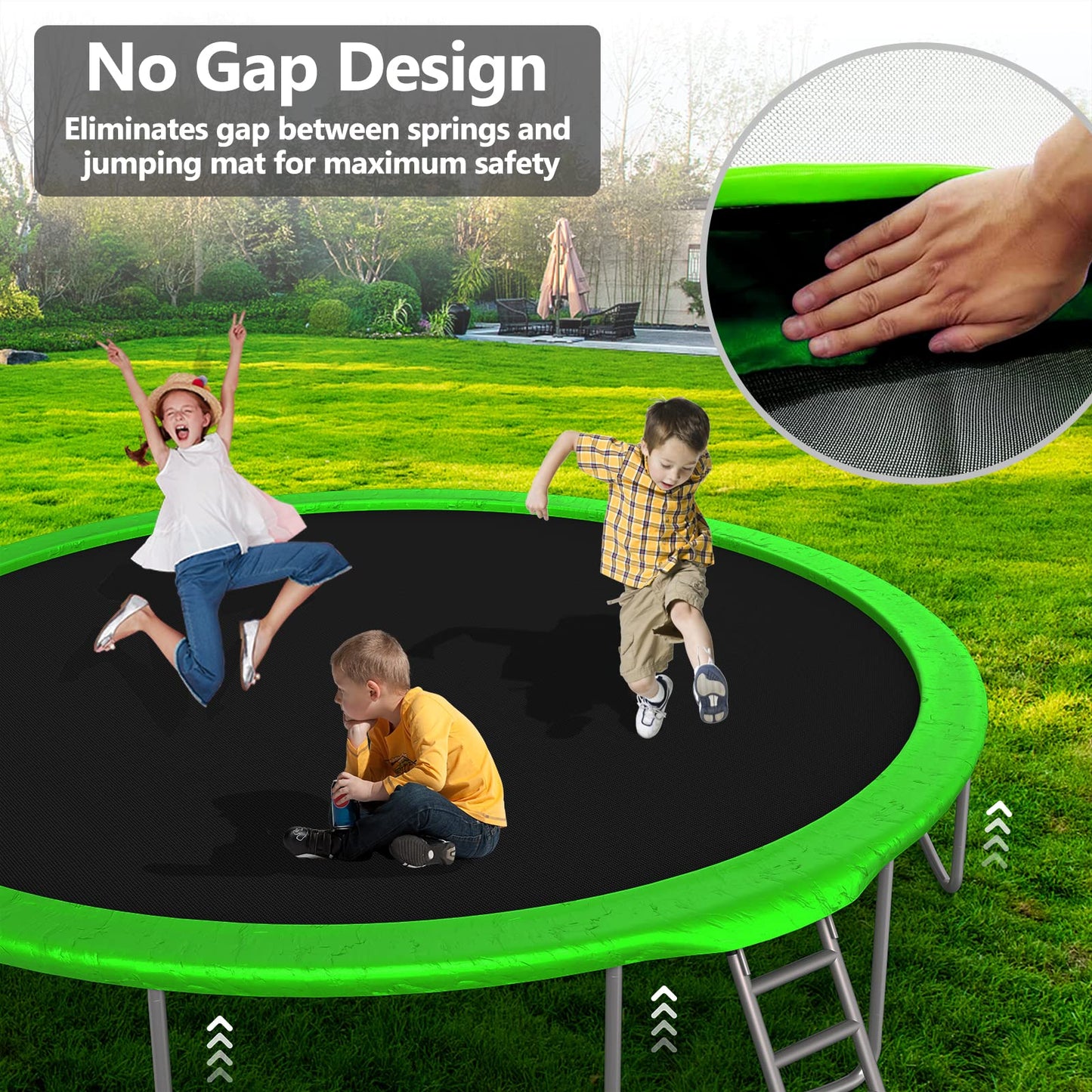 Lyromix Upgraded 16FT Trampoline with Lights, Large Outdoor Trampoline with Sprinkler,Basketball Hoop and Net, Capacity for 5-8 Kids and Adults, Teal Blue