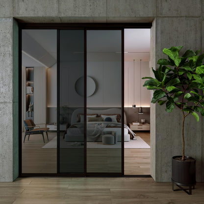 Doors55 Glass Room Divider and Sliding Glass Closet Doors - Lite Smoked Frosted Partition Wall - Wardrobe Closet Sliding Doors Lite Smoked Glass 48x96 inches