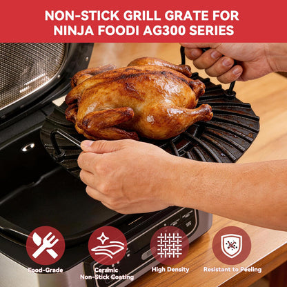 Grill Grate and Splatter Shield for Ninja Foodi 5-in-1 Grill Parts, Non-Stick Griddle Pan and Splatter Screen for Ninja Foodi AG300, AG301C, AG302, AG400 Accessories
