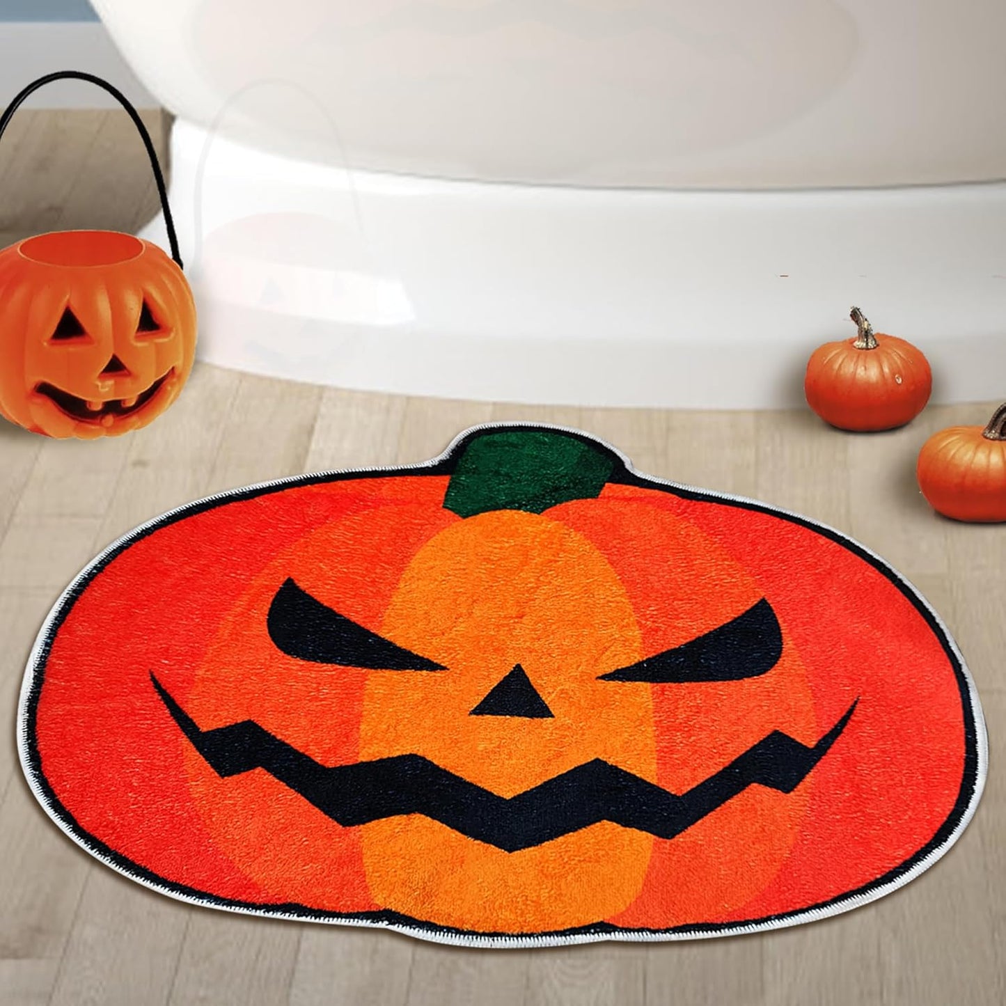 FANTPK Halloween Bathroom Rug, Fall Pumpkin Bath Mat Water Absorbent Non-Slip Washable for Shower Tub Microfiber