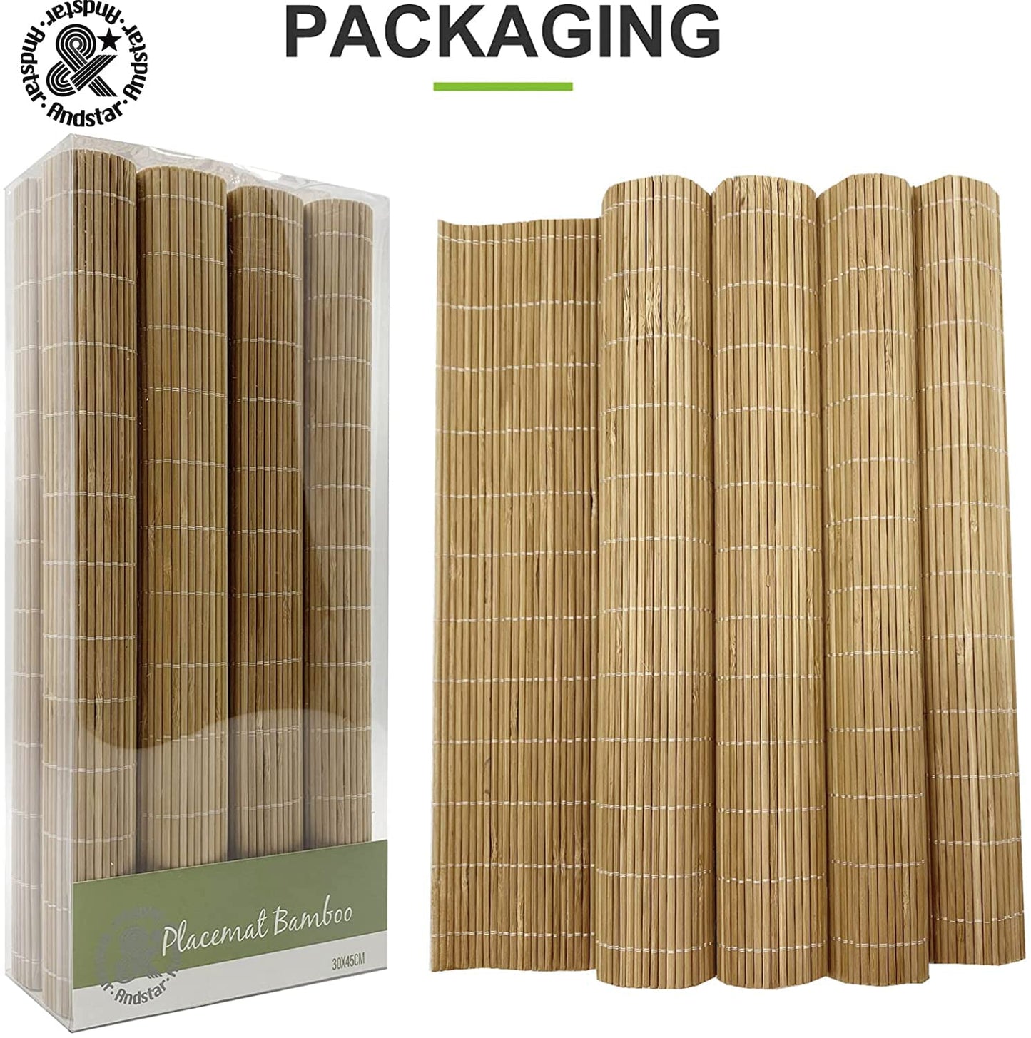 ANDSTAR Set of 8 Pcs Bamboo Placemats Sushi Rolling Mat Japanese Style Natural Anti-Slip, Washable Heat-Resistant Table Mats for Dining Room and Kitchen（Brown）
