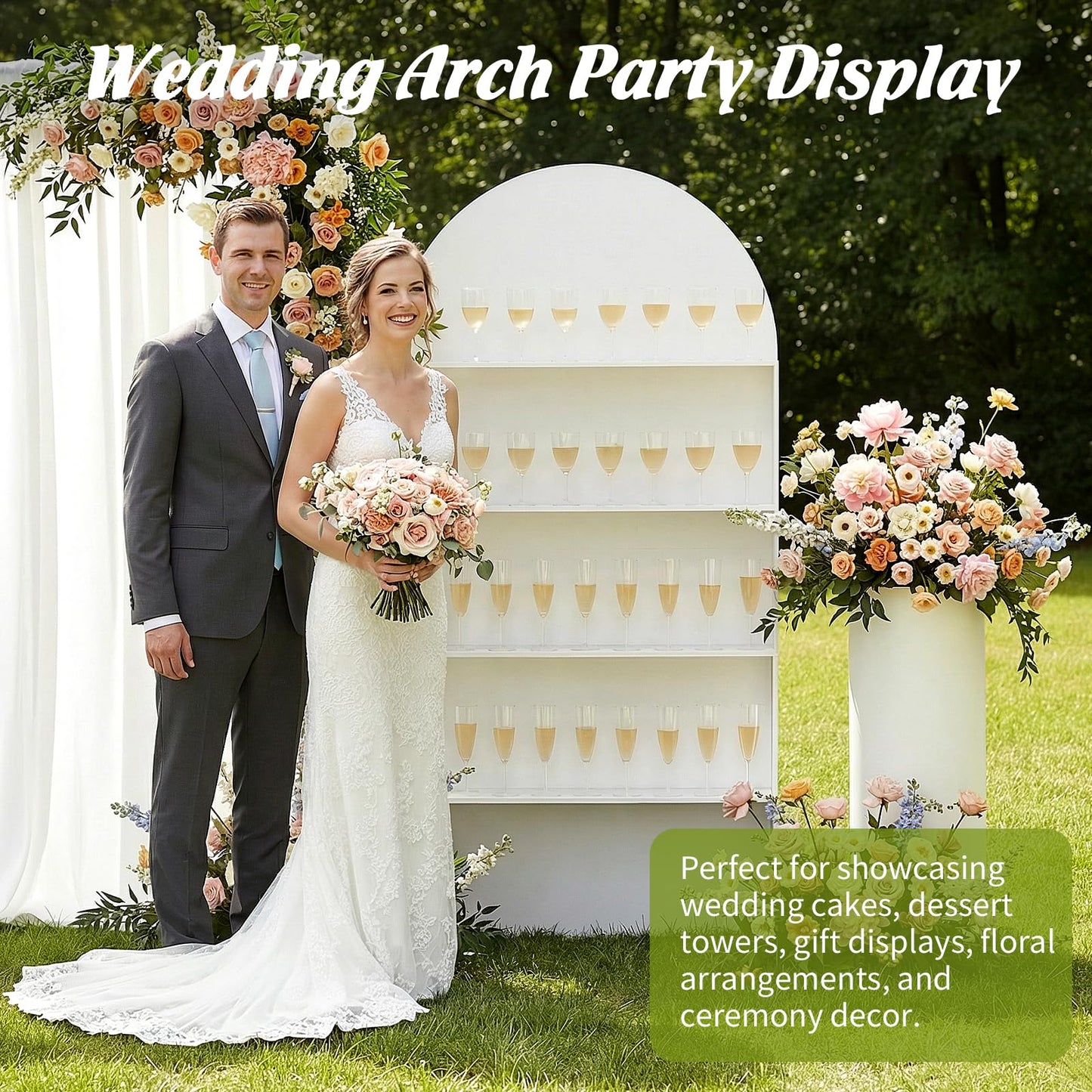Sicrifety 5.9 ft 4-Tier Champagne Wall Holder, Wedding Arch Backdrop Stand with Shelves,Party Display Arch for Ceremony Baby Shower Birthday Bridal Party Event Decoration