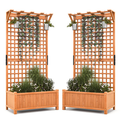 Giantex 2 Pcs Raised Garden Bed with Trellis & Roof, 72.5" Wooden Garden Bed, High Trellis for Plant Flower Climbing Pot Hanging, Indoor & Outdoor Planter Box for Yard, Garden, Balcony