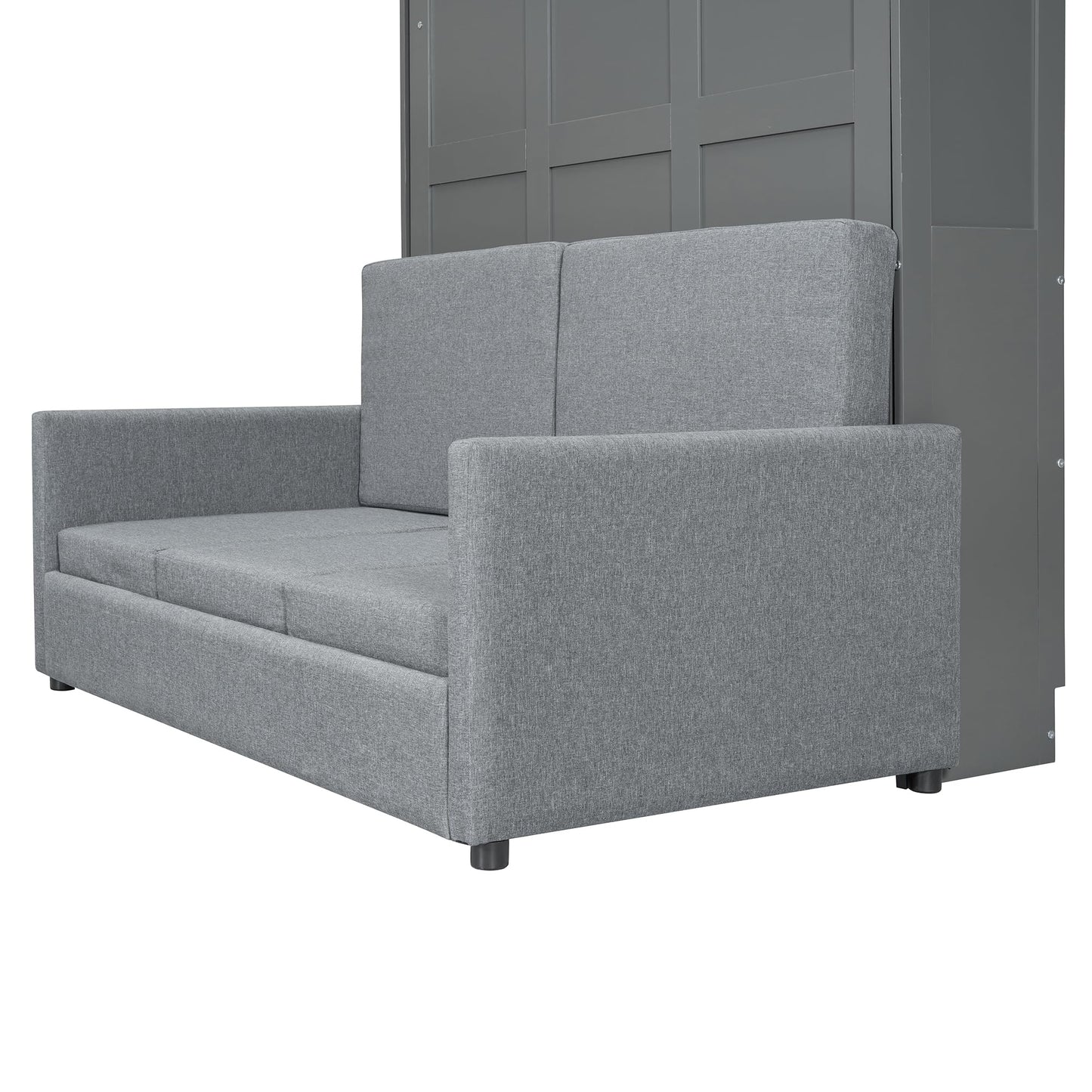 Merax Full Size Murphy Bed, Wood Multi-Function Wallbed with Sofa, Wooden Slat Support for Kids, Teens, Adults, Gray