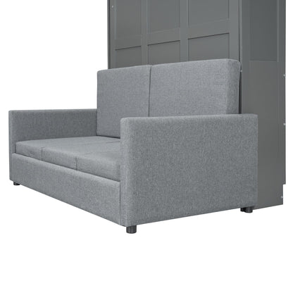 Merax Full Size Murphy Bed, Wood Multi-Function Wallbed with Sofa, Wooden Slat Support for Kids, Teens, Adults, Gray