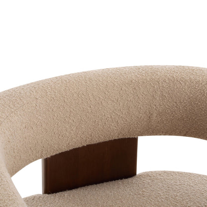 Merax Boucle Upholstered Accent Chair, Modern Barrel Armchair with Wooden Legs, Comfy Lounge Reading Chair for Living Room Bedroom Office, Soft Fabric Single Sofa Chair, Light Camel
