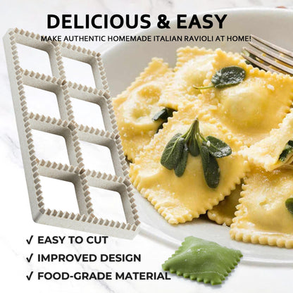MUMSUNG Ravioli Maker Press, Ravioli Press Mold Set - 1.85" Squares Ravioli Stamp Maker Cutter with Wood Rolling Pin, 2.6" Empanada Maker Press Kit and Ravioli Wheel, Makes 8 Ravioli