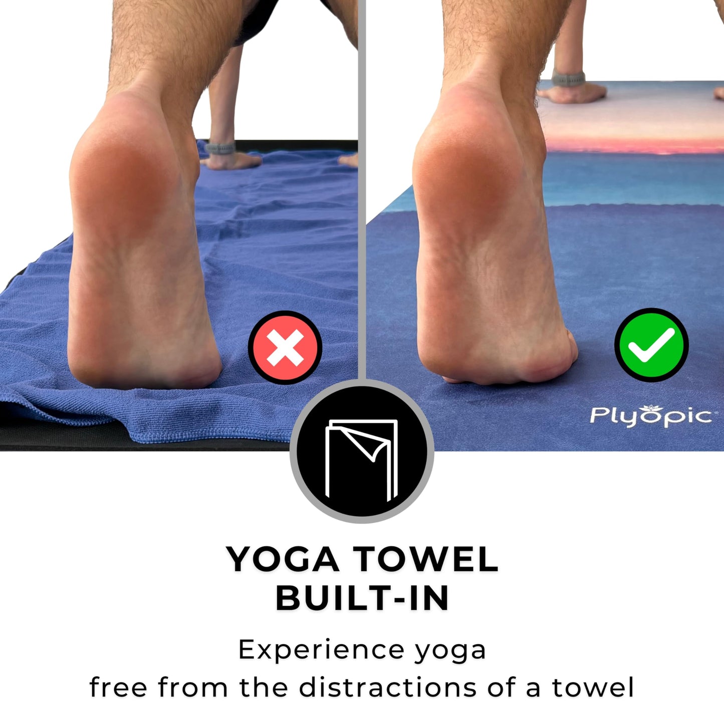 Plyopic. All In One Yoga Mat | Luxury Sweat-Grip Mat/Towel Combo | Ideal for Yoga, Hot Yoga, Bikram, Pilates, Workout & Exercise | Eco-Friendly Natural Rubber