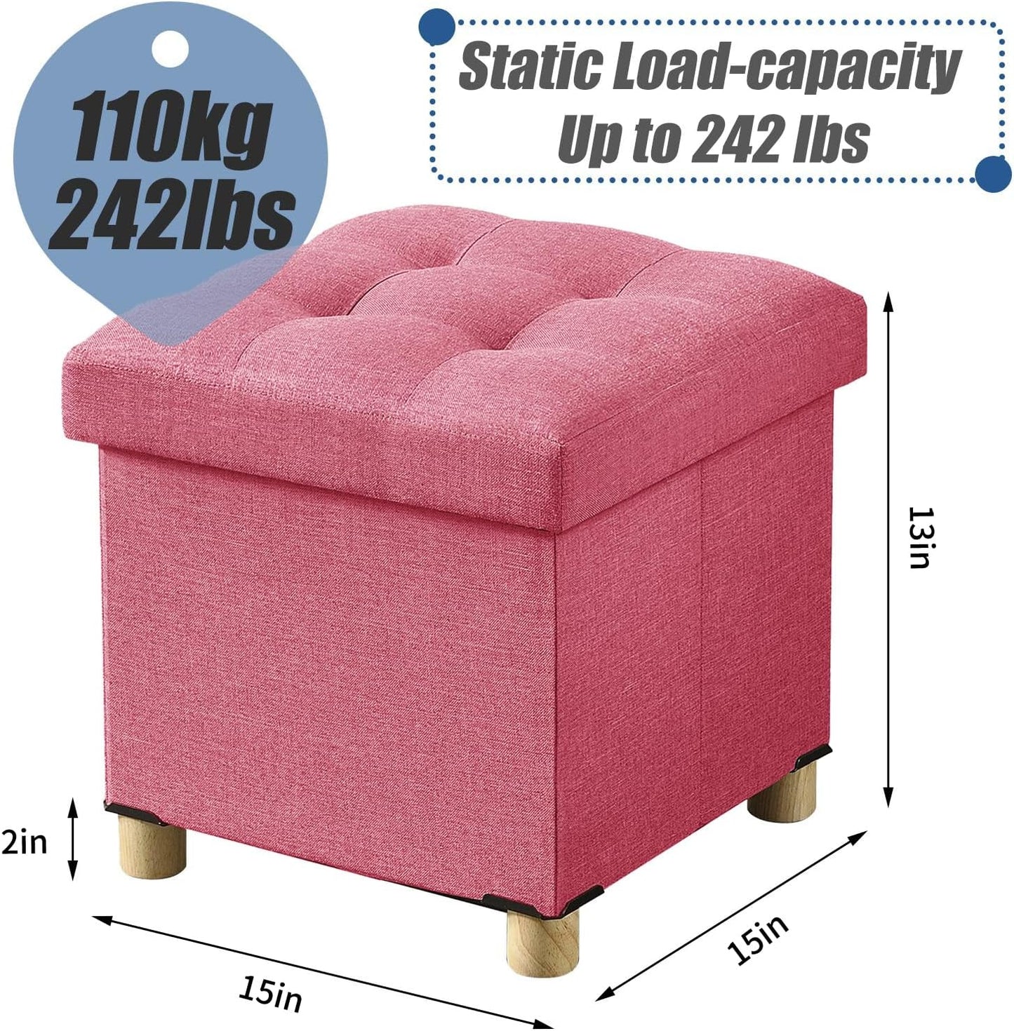 15 Inches BRIAN & DANY Ottoman with Storage, Square Small Storage Ottoman Foot Rest with Legs, Ottomans Foot Stool
