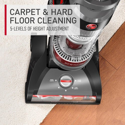 Hoover WindTunnel Cord Rewind Pro Bagless Vacuum Cleaner - Multi-Cyclonic Filtration, 25ft Cord, Adjustable Height for Carpet & Hard Floors