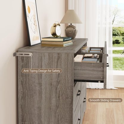 Ball & Cast Farmhouse 6 Drawer Dresser for Bedroom, 47" W Modern Chest of Drawers with Metal Handles, Wood Dresser TV Stand, Dresser Drawer Organizer for Closet, Living Room,Hallway,Gray