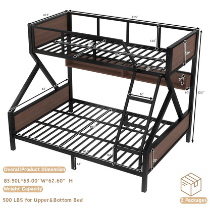Bellemave Twin XL Over Queen Bunk Bed with Shelves, Metal Bunk Beds with Ladders and Lights, Heavy-Duty Bunkbed for Bedrooms, Guest Rooms and Dorms, No Box Spring Needed and Noise-Free Design, Black