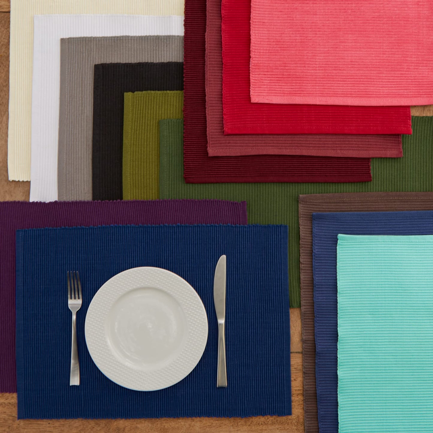 DII 100% Cotton Ribbed Everyday Basic Placemat (Set of 6), 13 x 9, Cardinal Red