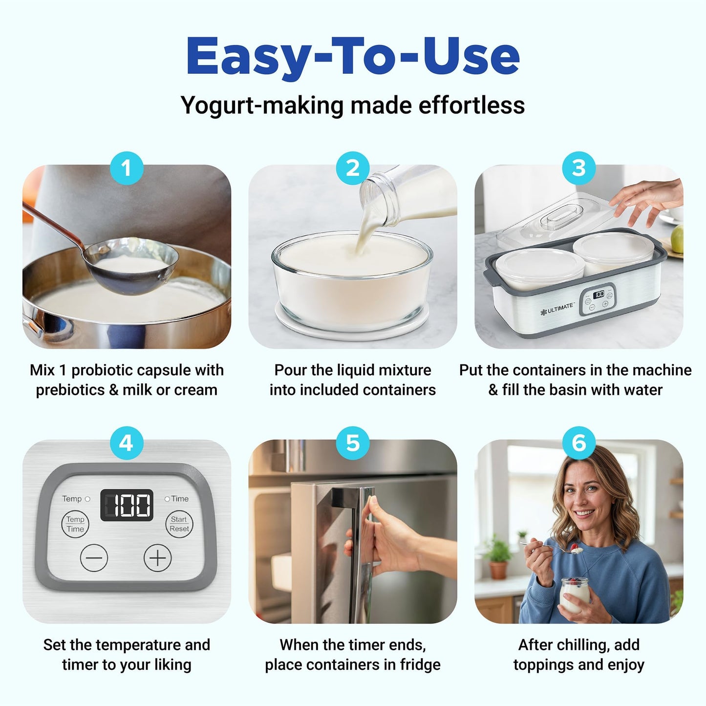 Ultimate Probiotic Yogurt Maker with Adjustable Time & Temperature Control, Make Trillions of Probiotics for Better Gut Health, Two 1-Quart Containers for Larger Batches, ULTIMATE LIFETIME WARRANTY