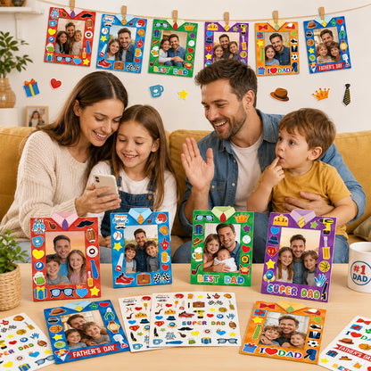 30 Packs Father's Day Picture Frame Craft with Sticker Happy Fathers Day DIY Craft Art Fathers paper photo frame Personalized Gifts for Father Dad Party Decoration Favor Home Classroom Game Activities