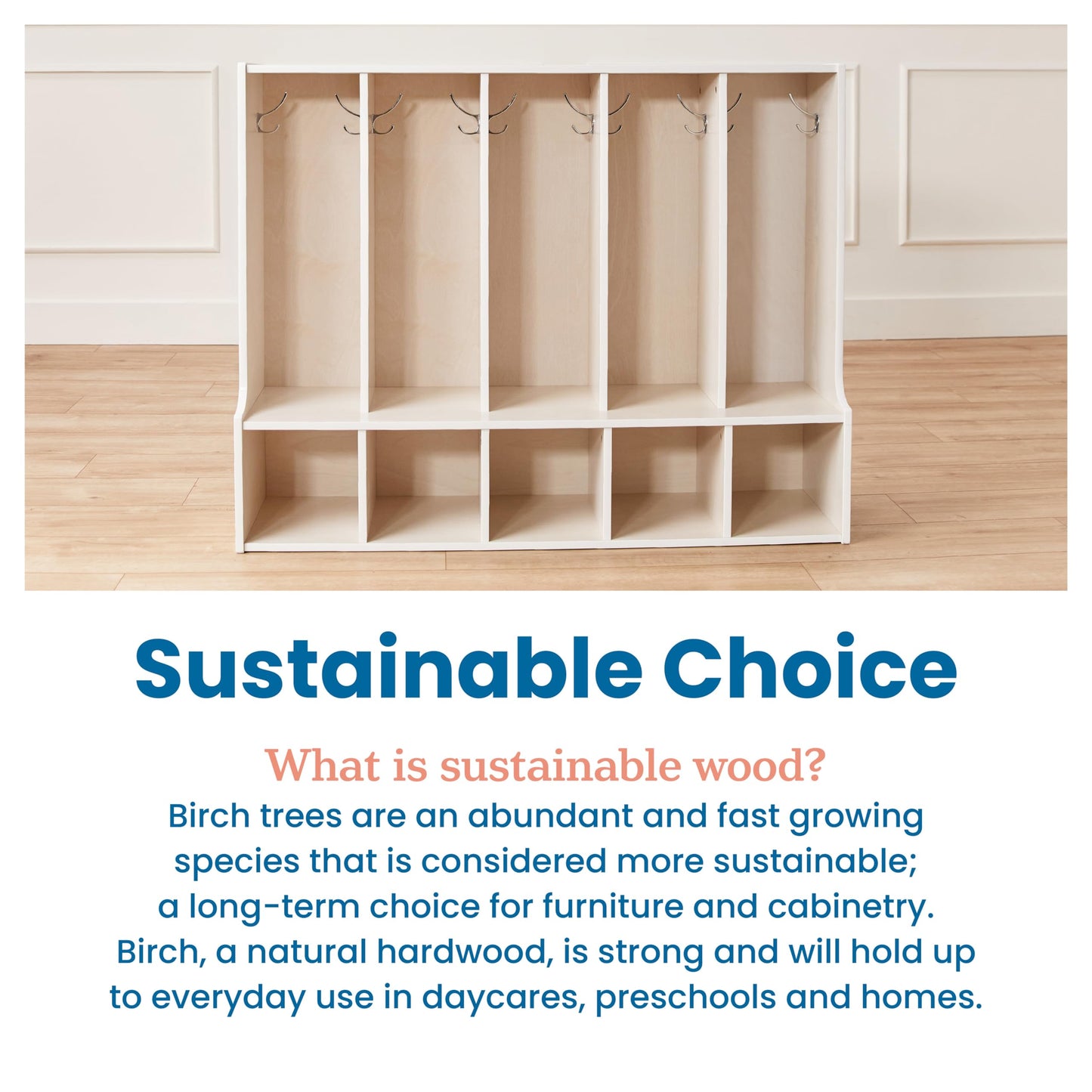 ECR4Kids Streamline 5-Section Toddler Coat Locker with Bench and Bins, Kids Furniture, Clear