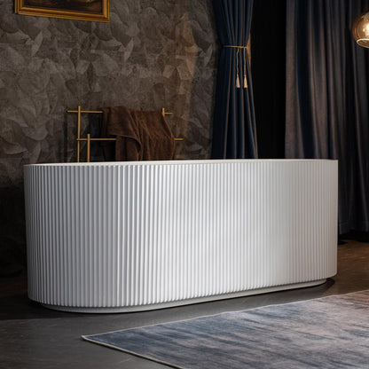 WOODBRIDGE 67" L x 31-1/2" W Freestanding Contemporary Soaking Bathtub with Matte Black Pop-Up Drain Drain and Overflow Option, White, BTA1526/B0026+MB-Drain &O