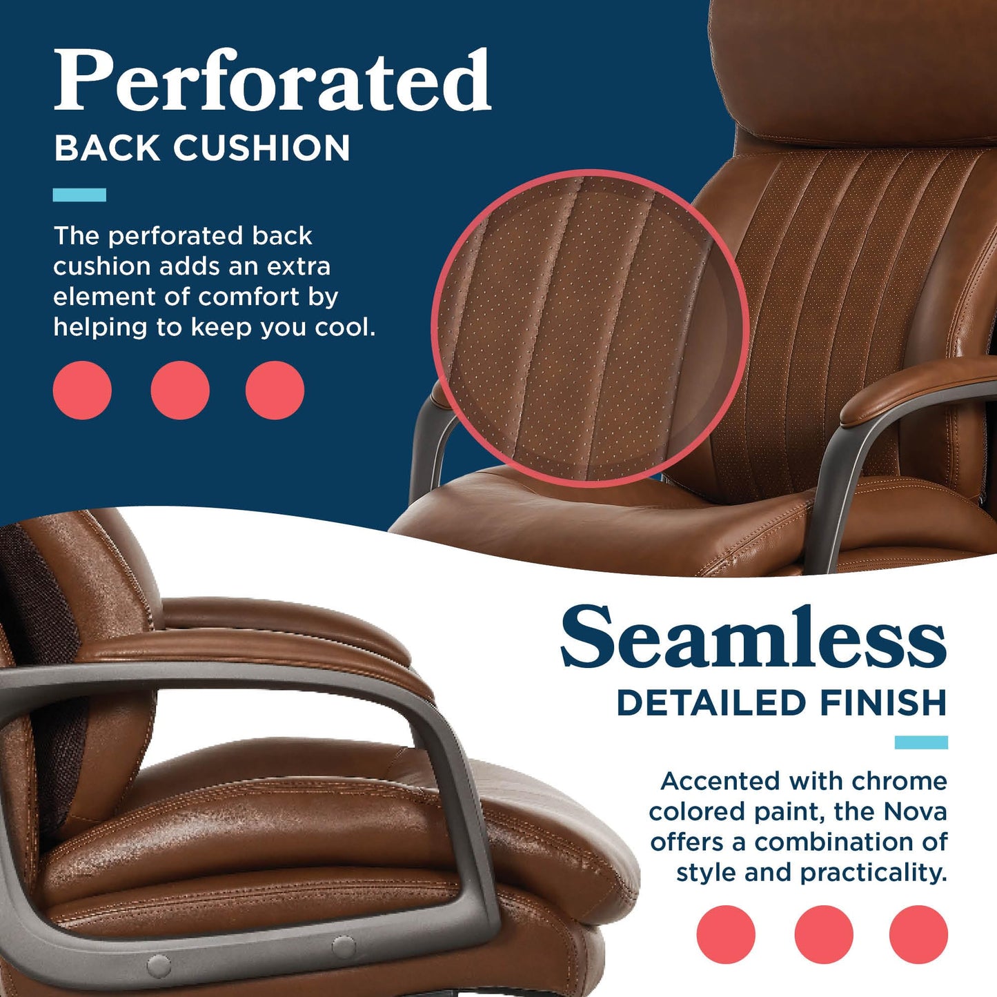 La-Z-Boy Nova Executive Office Chair - Ergonomic High Back Desk Chair with AIR Lumbar Support - Comfortable ComputerChair for Home Office - Vegan Leather - Cognac Brown