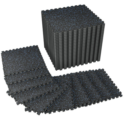 SUPERJARE 1" Extra-Thick Rubber Top Exercise Mat, Puzzle Gym Flooring for Home Gym, Gym Mat for Workout Equipment, Interlocking Floor Tiles with EVA Foam, 36 Pcs 144 Sq Ft, Black/Blue