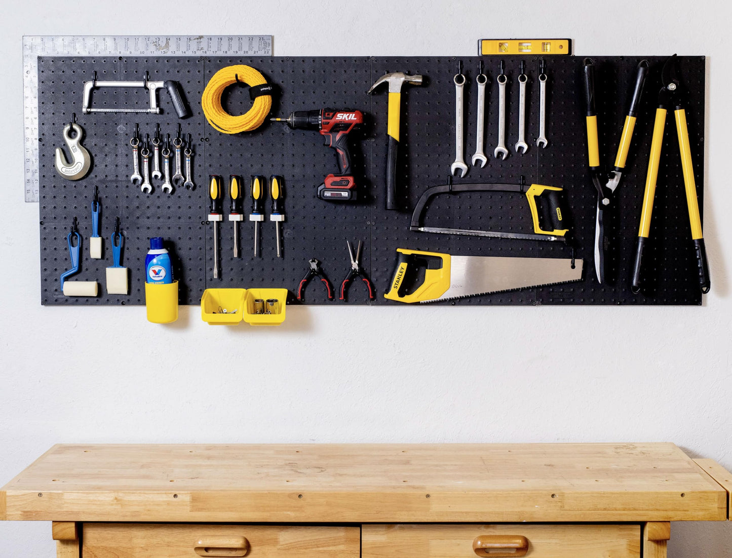 WallPeg Pegboard Kit - 4 Each 24"x16" Peg Board Panels - Made in USA - Mounted Size is 64" x 24" Pegboards Wall Organizer for Walls Home, Garage Tool Storage, Office Organization, Kitchen, Craft Room