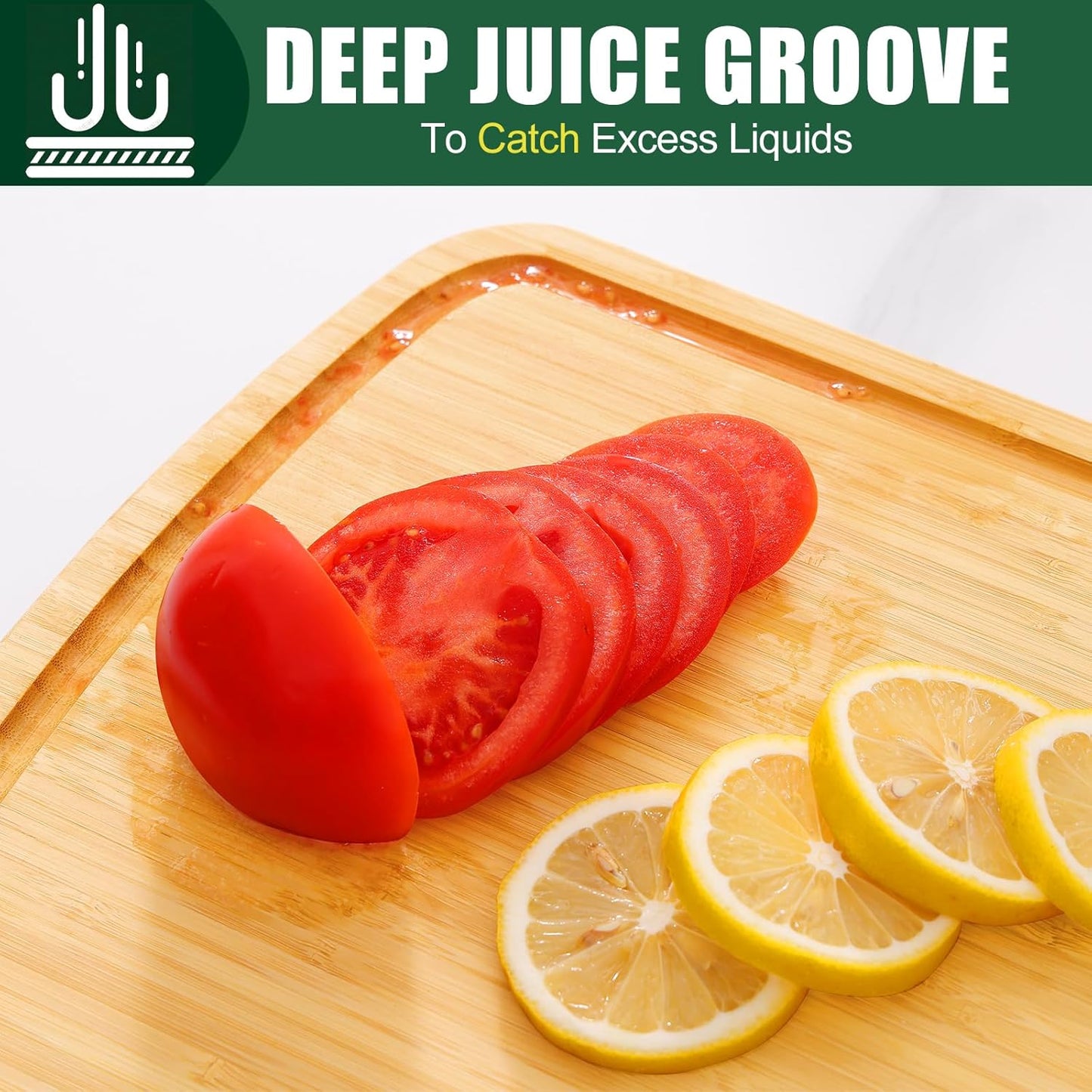 Homaxy Large Bamboo Cutting Boards for Kitchen, 14.5x11.5" Wood L Cutting Board with Juice Groove