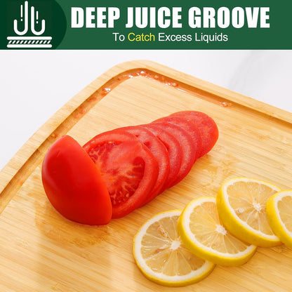 Homaxy Large Bamboo Cutting Boards for Kitchen, 14.5x11.5" Wood L Cutting Board with Juice Groove