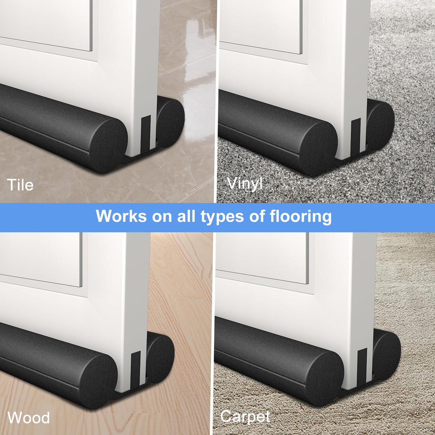 Large Door Draft Stopper,Under Door Sweep for Bottom of Door,Weather Stripping Door Seal,Noise Stopper,Garage Window Blocker Noise Cold Air Insulation,Draft Guard (Black-1 Pack)