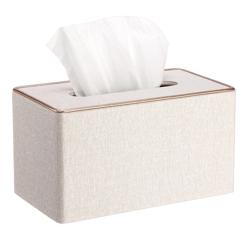 Sumnacon Rectangular Linen Tissue Box Cover - Stylish Tissue Box Holder with Magnetic Bottom, Decorative Tissue Box for Bathroom Toilet Vanity Night Stand Table Countertop Office, Beige Linen Texture