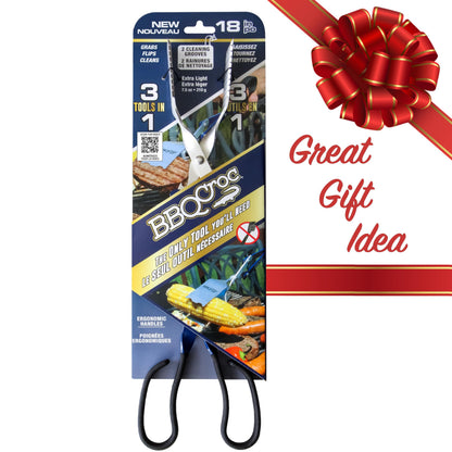 3 in 1 Barbecue Tool 18-inch by BBQ Croc - Light and Long Tongs, Spatula and Grill Scraper (Blue) (18 inch Without Flashlight)