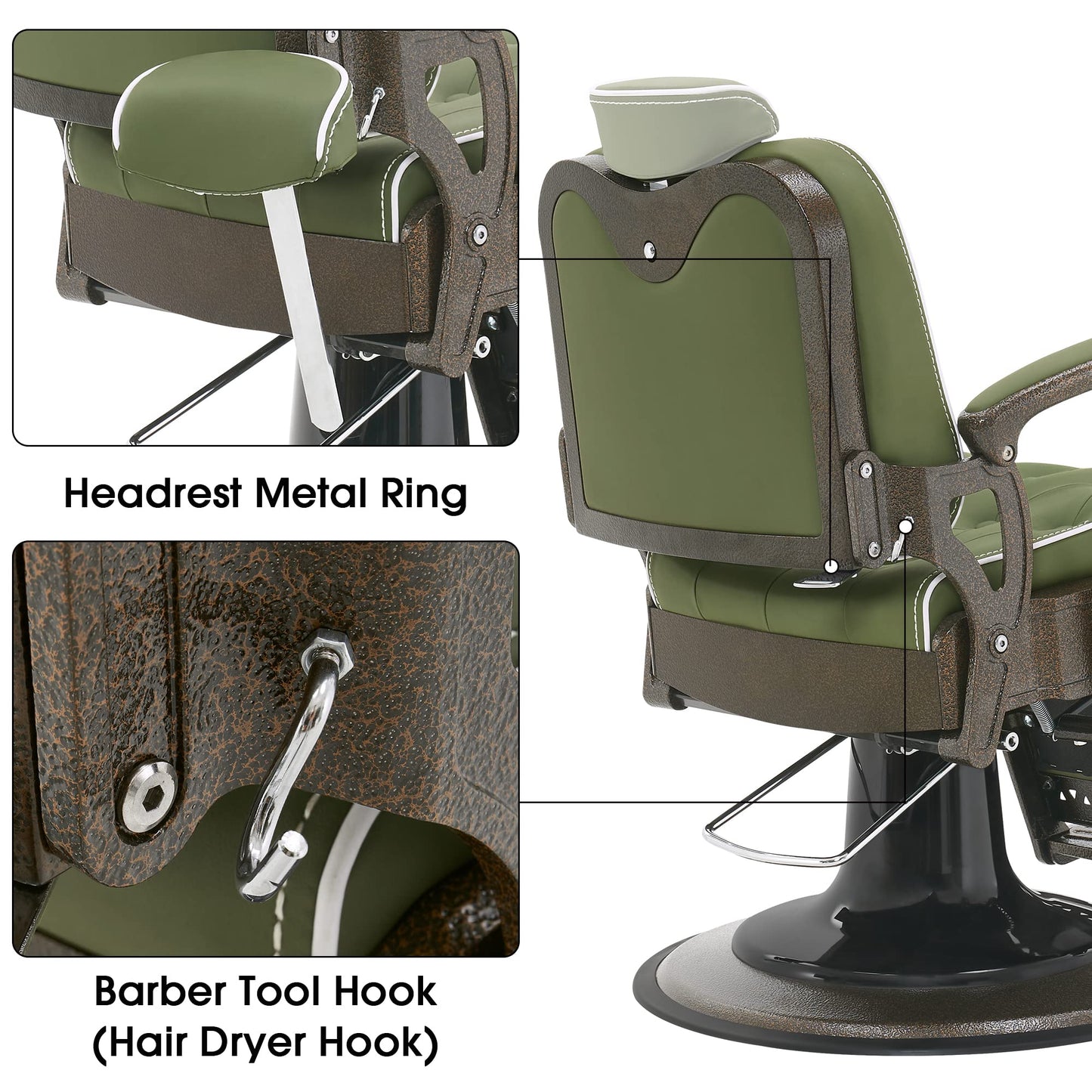 BarberPub Heavy Duty Metal Vintage Barber Chair All Purpose Reclining Hydraulic Pump Salon Beauty Spa Chair Hair Styling Equipment 9218 (Green)