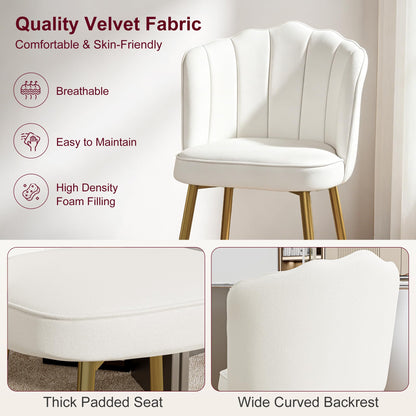 VECELO Velvet Dining Chairs Set of 6, Modern Upholstered Kitchen Chairs with Thick Cushions, Curved Padded Backrest and Metal Legs, for Kitchen, Dining Room, Living Room, White